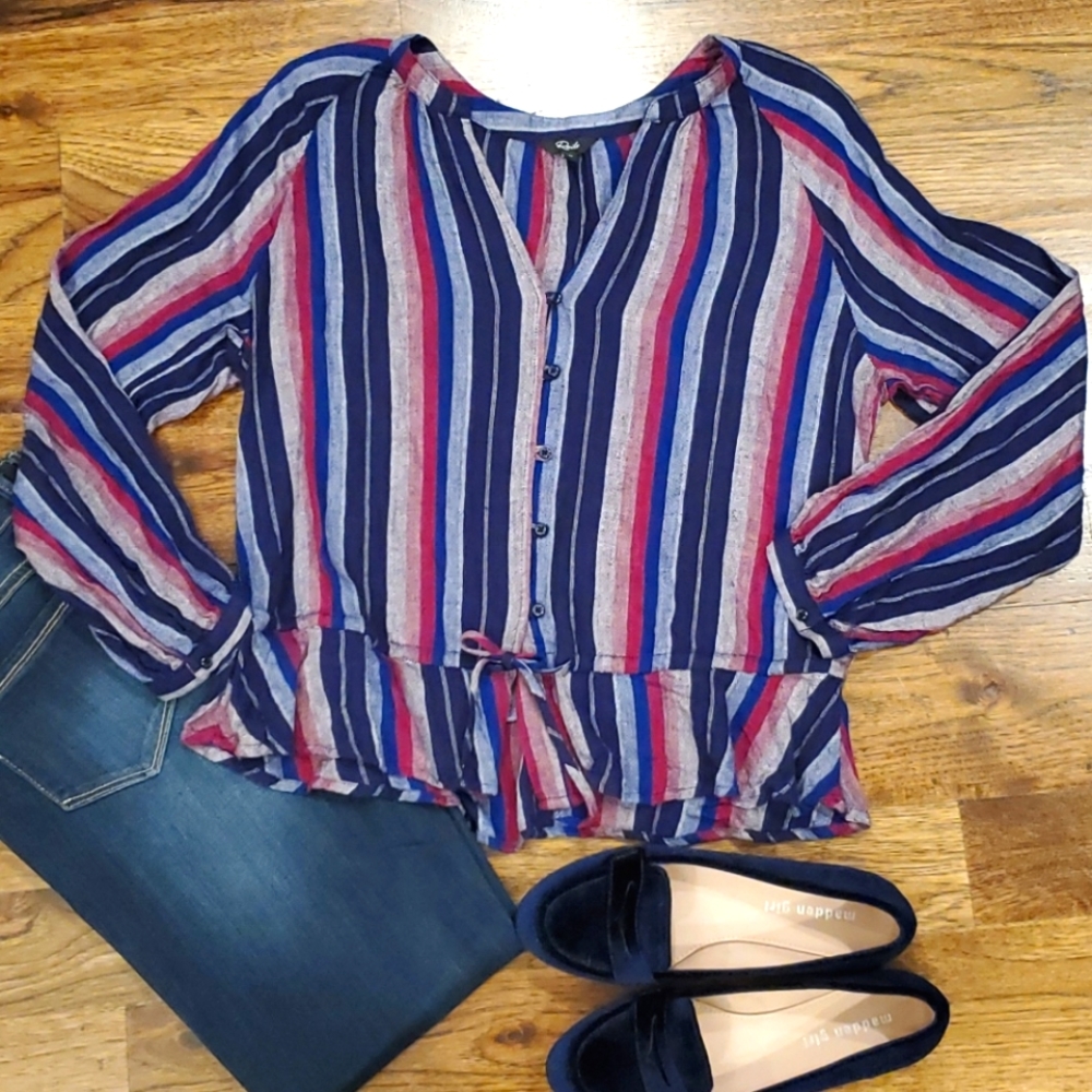 Rails womens striped button down v neck top size M